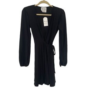NWT Sadie & Sage Black Skater Wrap Tie Waist Dress SZ SMALL